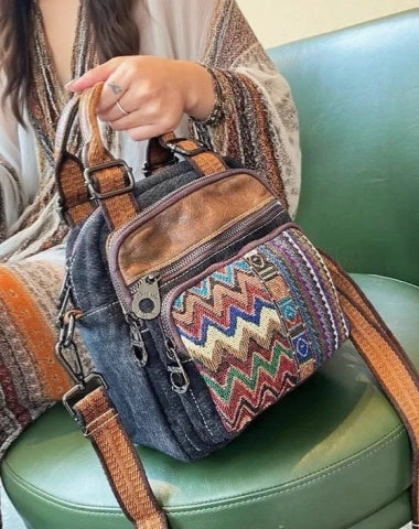 Women Gray Canvas Convertible Boho Crossbody Handbags Backpack Canvas Convertible Boho Crossbody Bag Everyday Utility