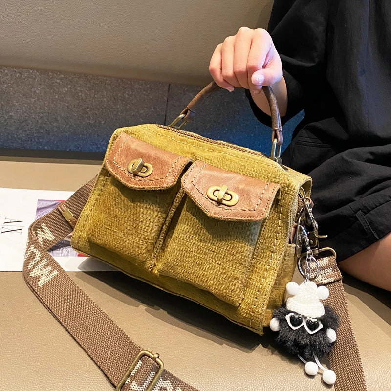Travel Function Women Green Canvas Convertible Handbag Crossbody Bag With outside Pockets Canvas Convertible Backpack Shoulder Bag