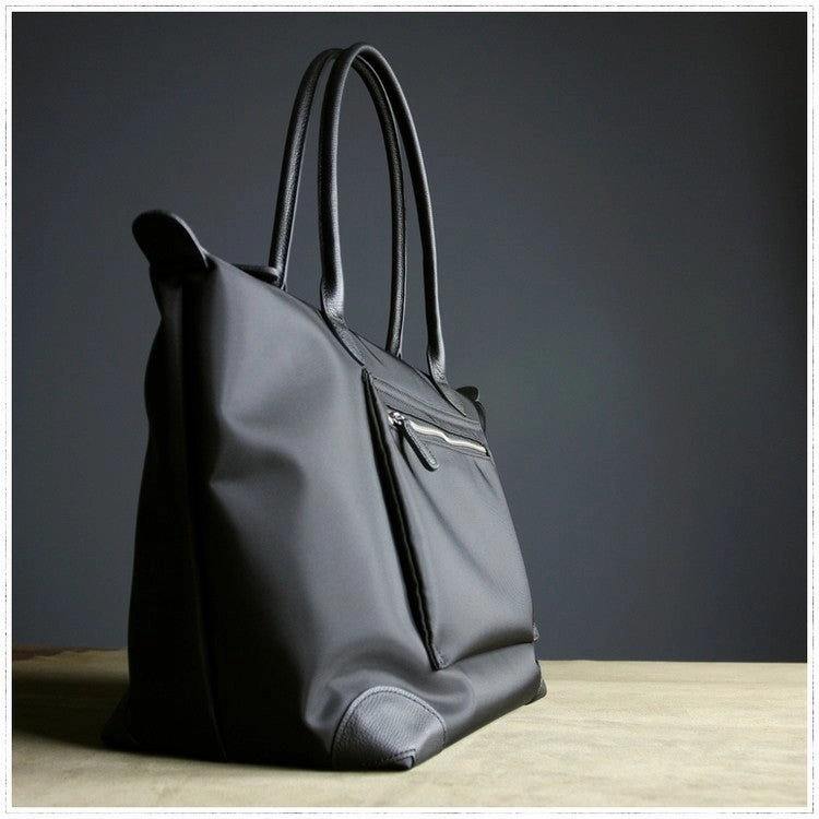 Fashion Dailywear Womens Black Nylon Shoulder Tote Medium Black Nylon Handbag Purse for Ladies