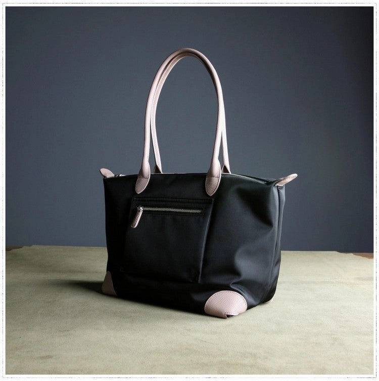 Timeless Utility Womens Black Nylon Shoulder Tote Medium Light Pink&Black Nylon Handbag Purse for Ladies