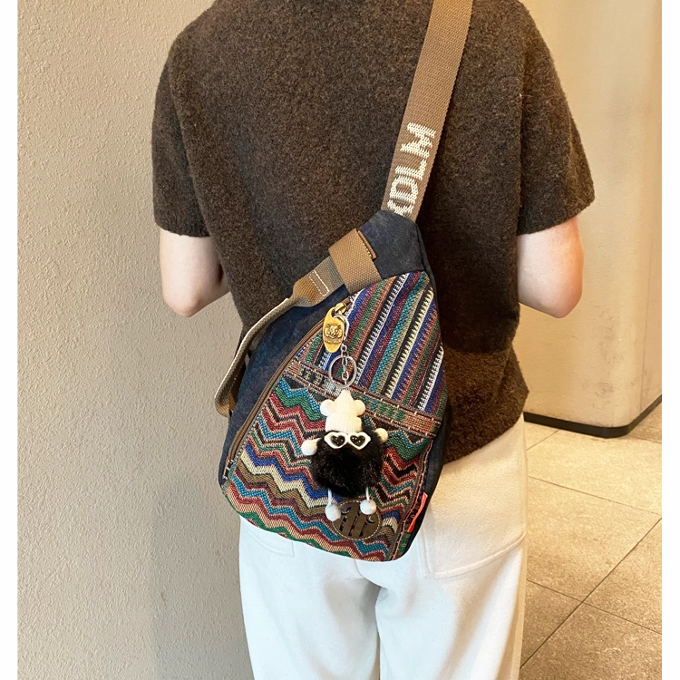 Womens Boho Sling Bag Canvas Embroidery Sling Backpack Canvas Crossbody Backpack Sporty Appeal High-Quality Materials