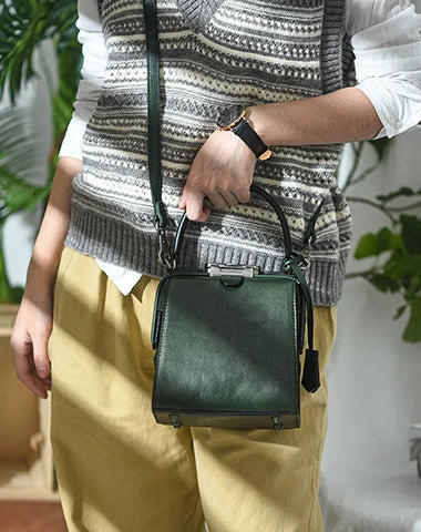 Masculine Edge Womens Coffee Leather Doctor Handbag Purses Square Doctor Crossbody Purse for Women