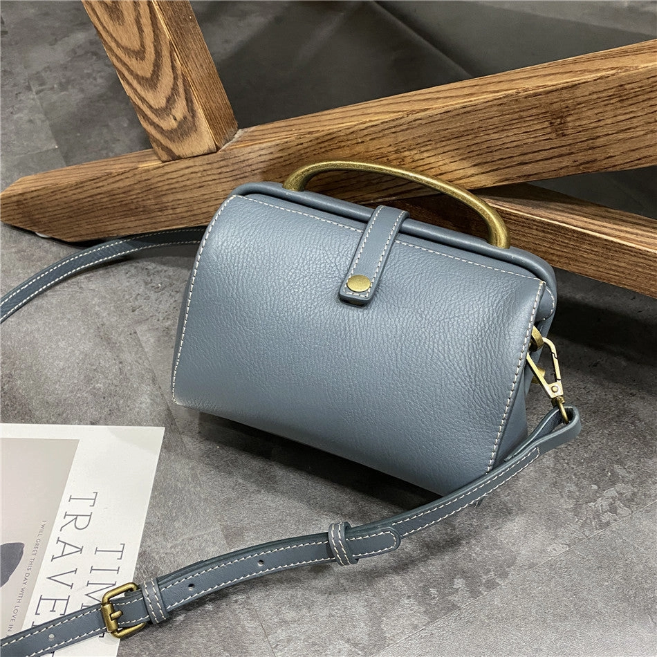 Practical weekend tote Womens Gray Leather Doctor Handbag Purses Classic Gray Doctor Crossbody Purse for Women