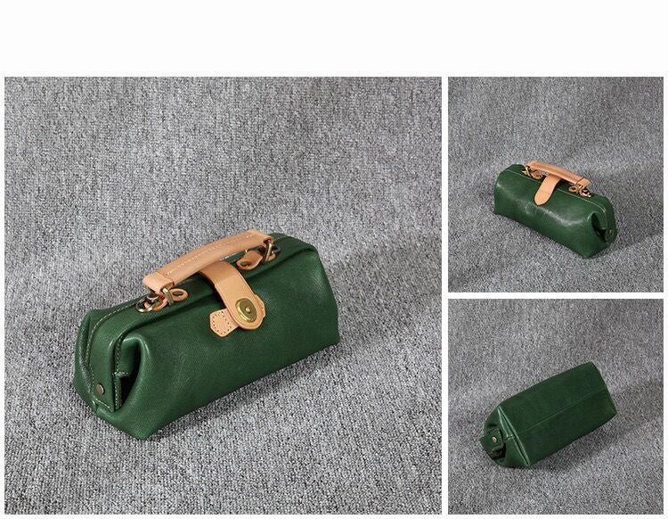 Womens Green Leather Mini Doctor Handbag Purses Classic Green Doctor Crossbody Purses for Women Premium material handbag Soft leather shoulder bag