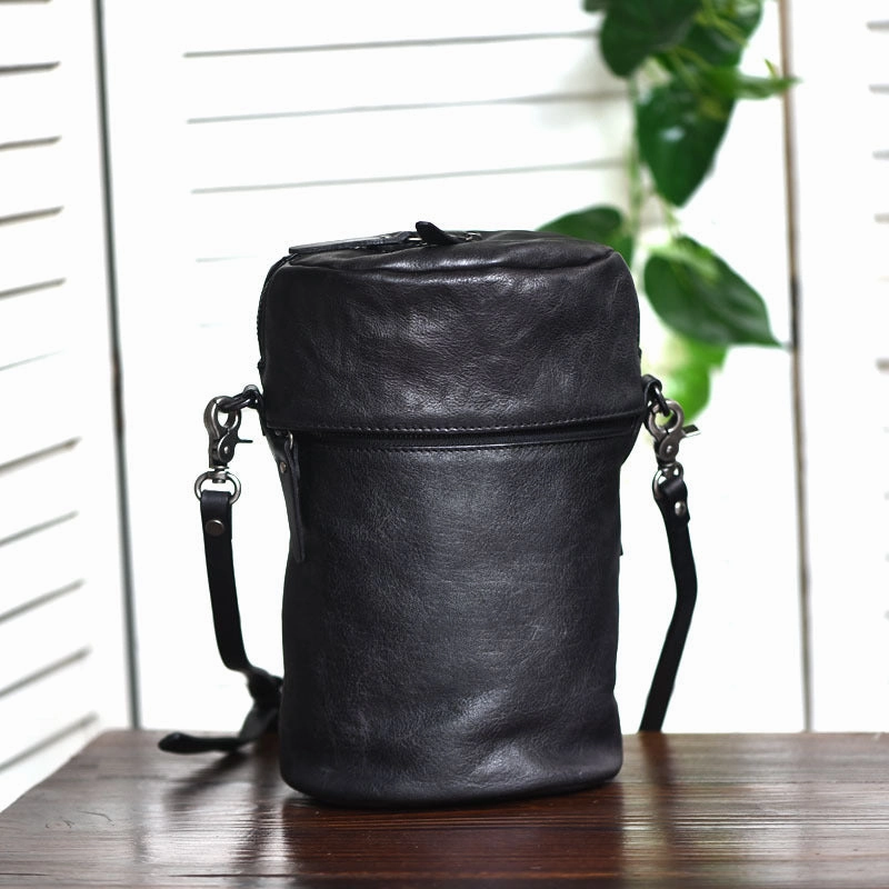 Womens Leather Bucket Crossbody Bag Purse Vintage Handmade Round Barrel Shoulder Bag for Women Soft Casual Texture Daily Essentials Bag