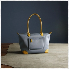 Womens Light Gray Nylon Shoulder Tote Medium Light Gray&Yellow Nylon Handbag Purse for Ladies On The Move Polished Spirit