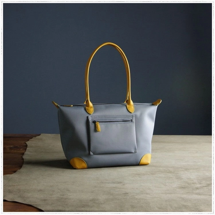 Womens Light Gray Nylon Shoulder Tote Medium Light Gray&Yellow Nylon Handbag Purse for Ladies Urban Gear