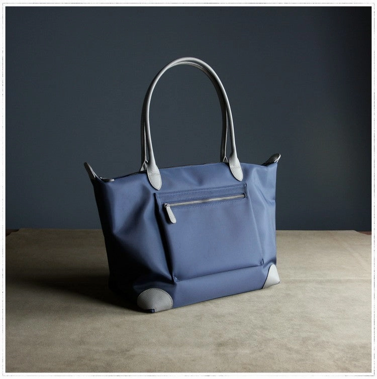 Womens Navy Nylon Shoulder Tote Large Navy&Light Gray Nylon Handbag Purse for Ladies Lightweight Carry Office Ready