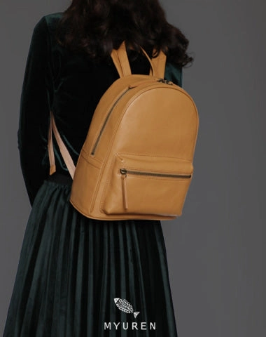 Womens Tan Leather Backpack Minimalist Satchel Backpack Purse for Ladies Secure Lock Sleek and Practical