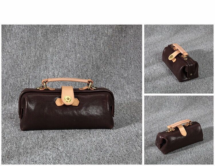 Sustainable Craft Matte Finish Womens Tan Leather Mini Doctor Handbag Purses Classic Tan Doctor Crossbody Purses for Women