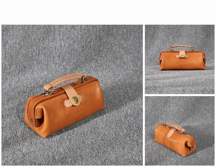 Modern Choice Trendy Choice Womens Tan Leather Mini Doctor Handbag Purses Classic Tan Doctor Crossbody Purses for Women