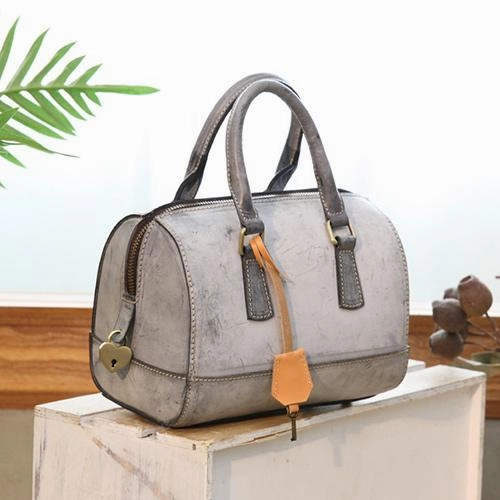 Womens Waxed Leather Boston Handbags Purse Small Side Boston Bag Purse for Women Stylish commuting bag Spacious tote