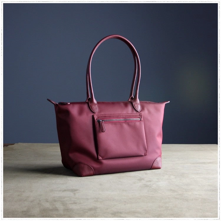 Womens Wine Red Nylon Shoulder Tote Large Burgundy Nylon Handbag Purse for Ladies Everyday Essentials Durable Texture