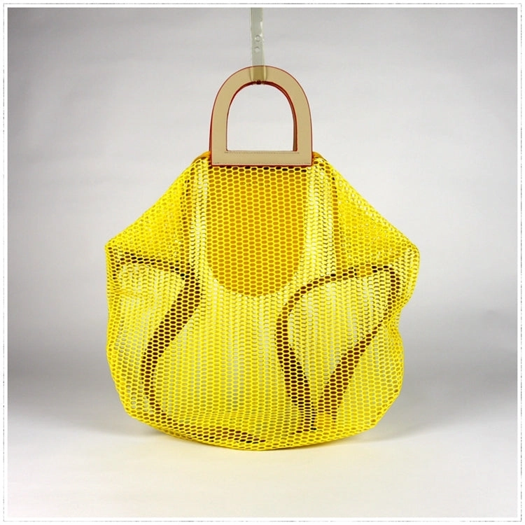 Womens Yellow Net Polyester Leather Tote Handbag Purse Polyester Tote Shoulder Bag Purse for Ladies Easy Access Daily Carry