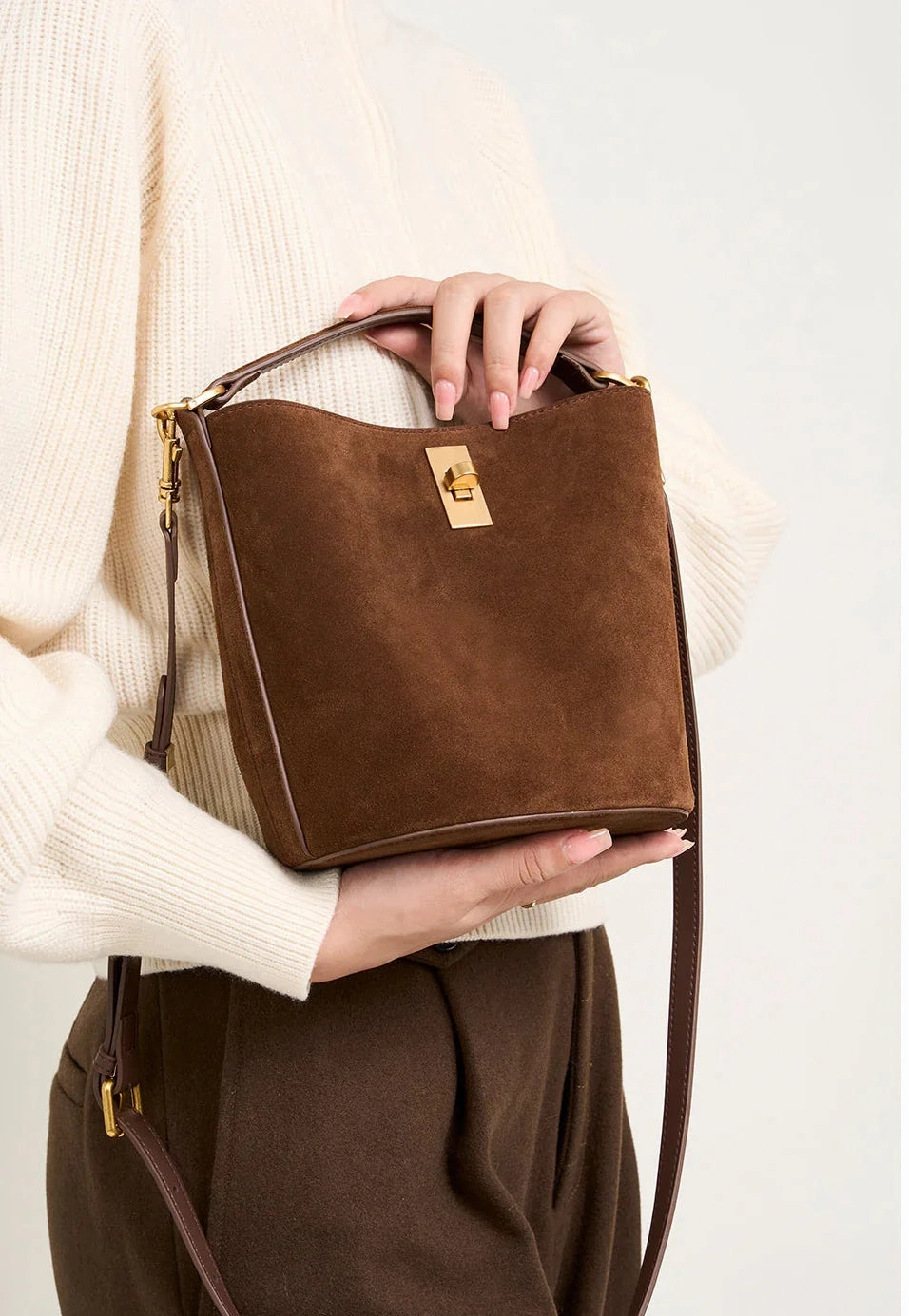 Suede Bag, Smooth & Pebbled Leather Bucket Bag | Crossbody & Top Handle Tote Casual Travel Bag Modern Commuter Look