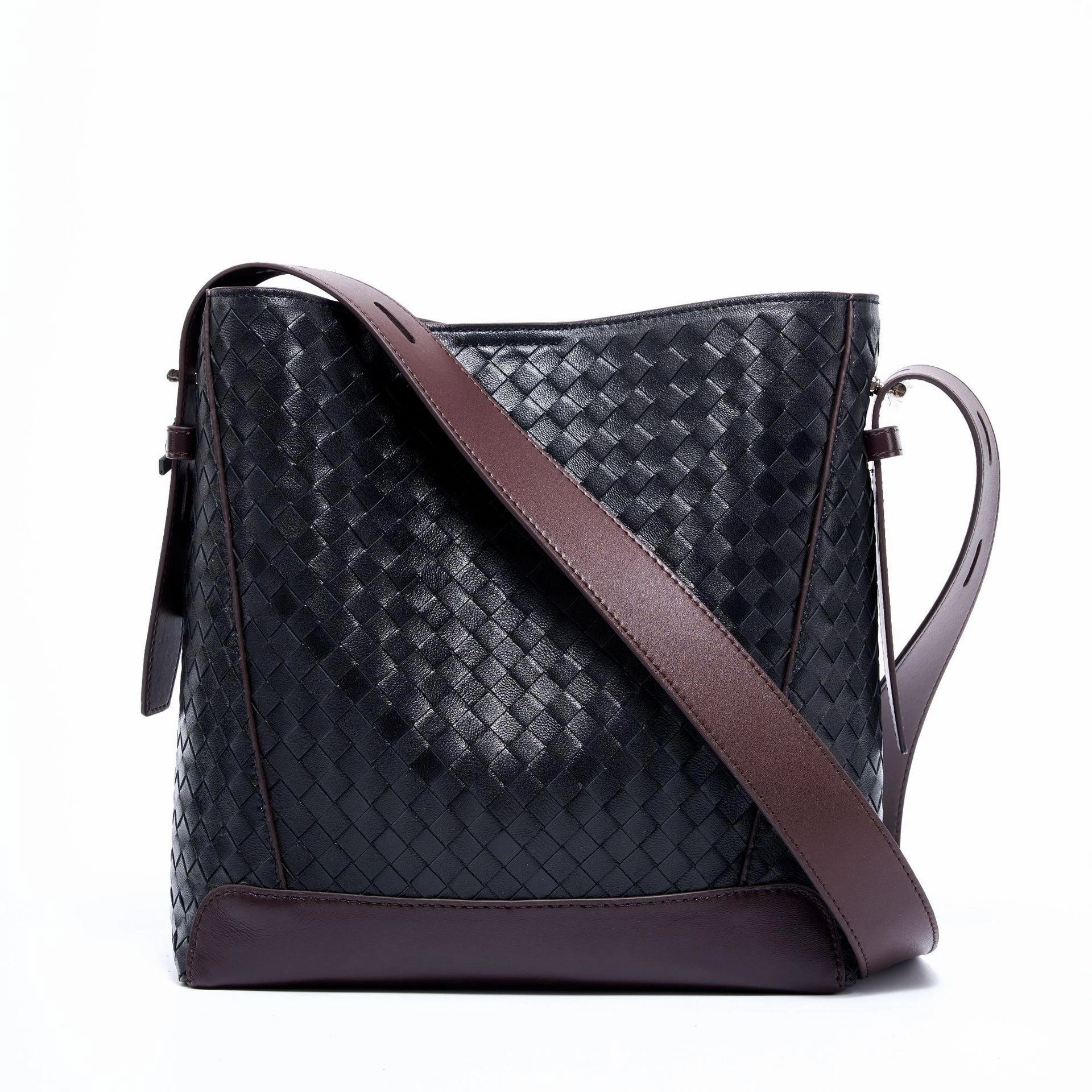 Casual Elegance Lambskin Leather Handwoven Bucket Bag | Classic Bucket Shoulder Bag