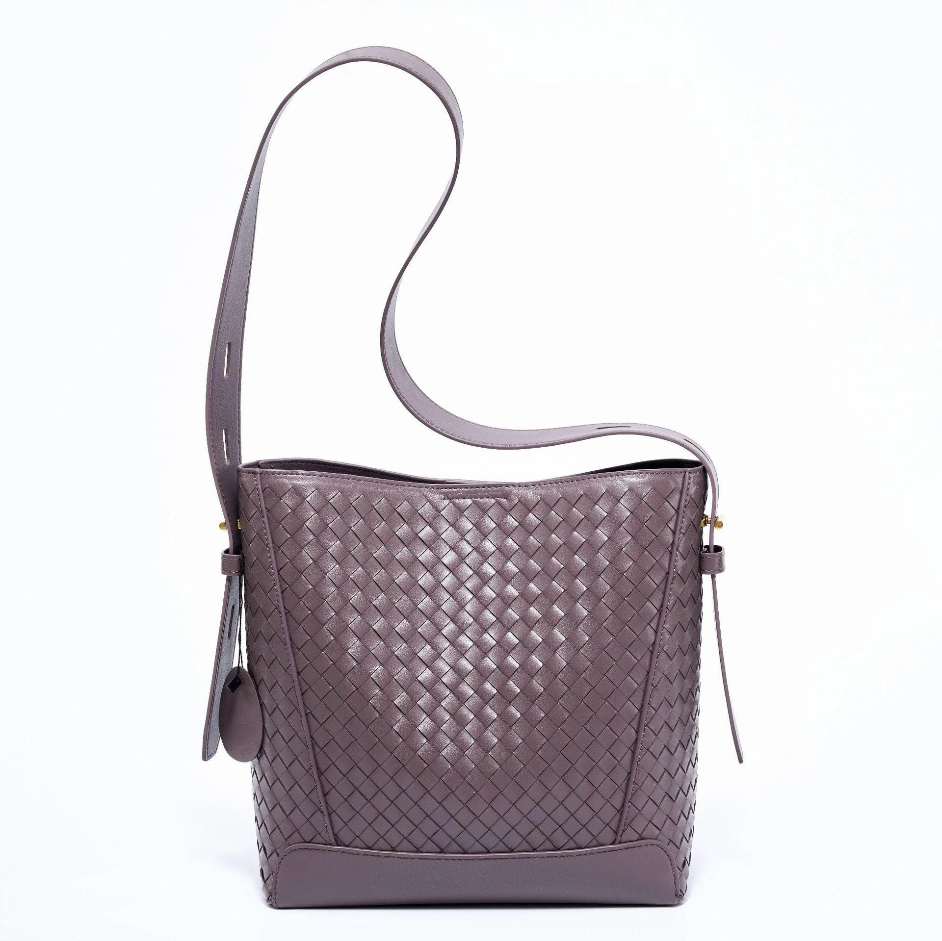 Lambskin Leather Handwoven Bucket Bag | Classic Bucket Shoulder Bag Casual Travel Bag Soft Fold Design