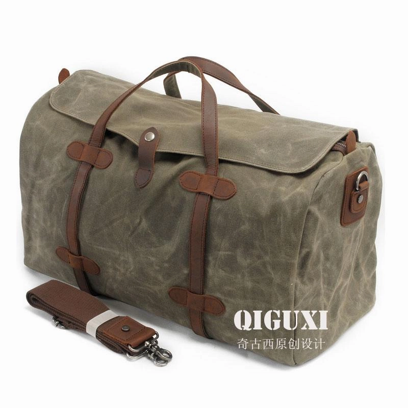 Comfort Carry Compression Panel Mens Waxed Canvas Weekender Bags Canvas Travel Bag Canvas Overnight Bag for Men