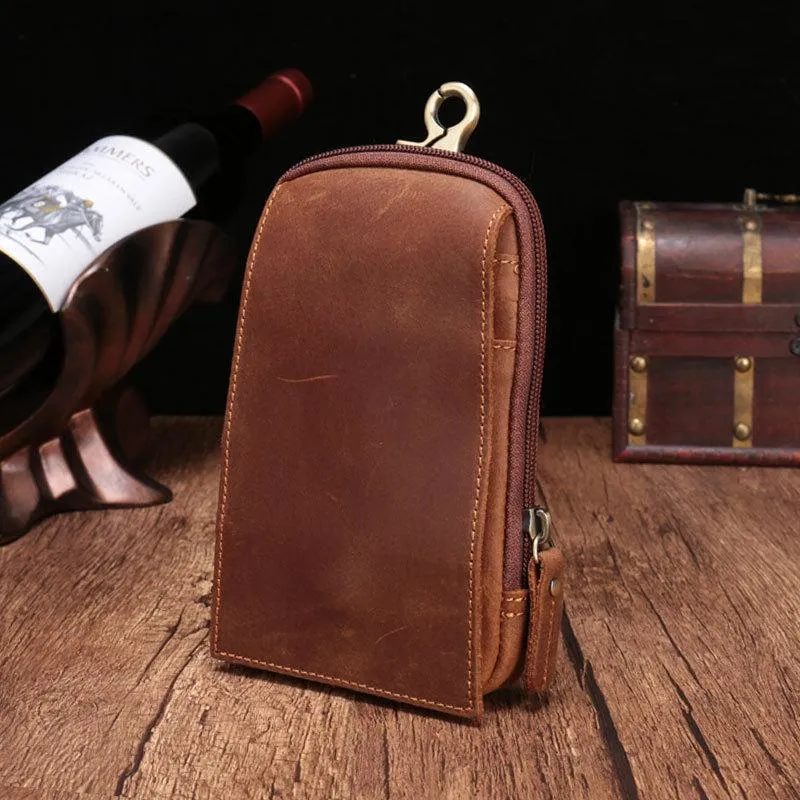 Small Mens Leather CELL PHONE HOLSTER Belt Bag Belt Pouch Waist Bag For Men Compact Structure